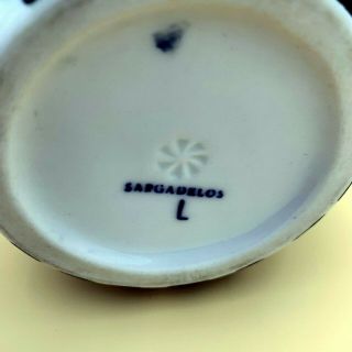 SARGADELOS Small Bud Vase Spanish Porcelain Blue Ochre Teal on White 4 HANDLE 6