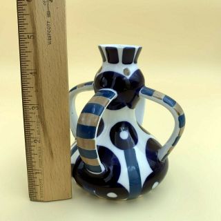 SARGADELOS Small Bud Vase Spanish Porcelain Blue Ochre Teal on White 4 HANDLE 7