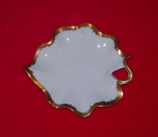 Antique Haviland Limoges France White Leaf Shape Dish With Gold Edges