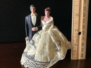 Vintage Wedding Cake Topper Bride & Groom,  Lace Dress,