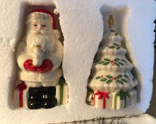 Lenox Christmas Holiday Santa & Tree Salt & Pepper Shaker Set
