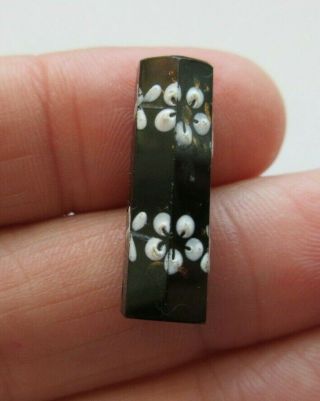 Marvelous Antique Vtg Victorian Black Glass Button W/ Enamel Flowers 1 " (o)
