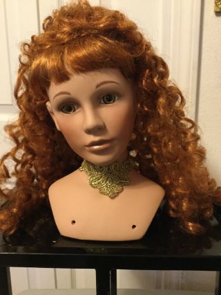 Vtg Large Porcelain Doll Head 6.  5” Long Red Hair/brown Eyes For 20” - 24”doll Or?