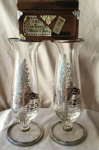 A Pair 2 Pc Vintage Clear Glass Sterling Silver Overlay Ducks Birds Vase 7in