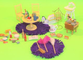 Vintage Doll House Miniature Furniture Accessories Room Items Rugs Birdcage More