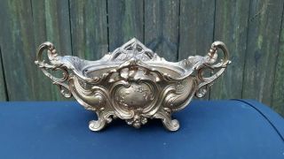 Vintage Jardiniere Cast Metal Planter With Insert 12 " Long