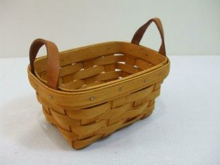 Longaberger V.  S.  D 1998 Small Basket With Double Leather Side Handles 7 " X 5 "