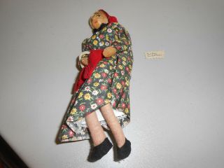 Vintage Homemade Nut Head Wood And Cloth Female 9 " Doll