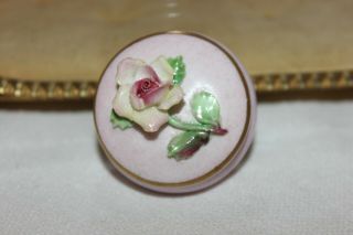 Tiny Crown Staffordshire Porcelain Trinket Box,  Rose On Top,  1 - 1/2 "