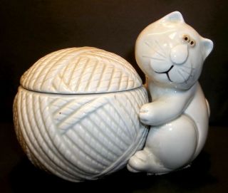 Vtg Fitz & Floyd Cat Snip Yarn String Holder Ceramic Kitty Gray Grey 1977
