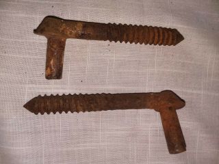 Set Of 2 Vtg Antique 4 - 3/4 " Threaded Pintle Pins For Strap Hinges Barn Salvage