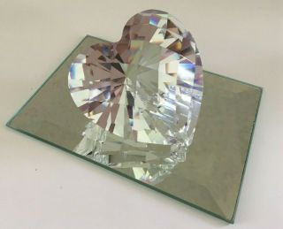 2.  25 " Swarovski Crystal Clear Heart Figurine Paperweight W/ Mirror Swan Signed