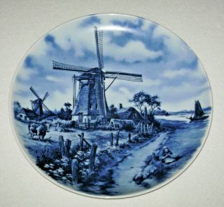 Vintage Delft Blauw Blue Wall Plate Windmills In Dutch Country Scene