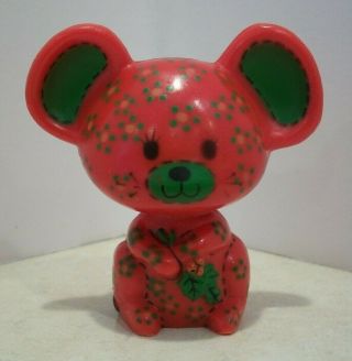 Vtg 1977 Hallmark Merry Miniature Red Calico Christmas Mouse Holly Leaves Vgc