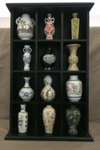 1980 Franklin Imperial Dynasty 12 Porcelain Mini Vases With Black Display B
