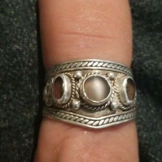 Vintage 925 Sterling Silver Mother Of Pearl And Amethyst Meditation Ring