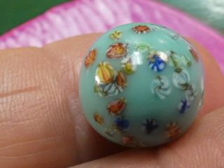 Vintage Japanese Millefiori Aqua Glass Bead Large And Size 15.  6 Mm Monster Tops