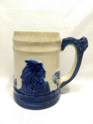 Vintage Sleepy Eye Blue White Pottery Coffee Mug Marked " Wsc Monmouth Ill " (e7)