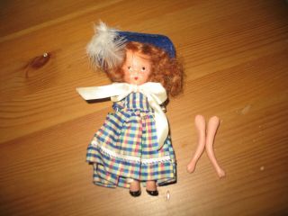 Vintage Bisque Red Hair Nancy Ann Storybook Doll.  Blue Plaid Dress.  Tlc Arms