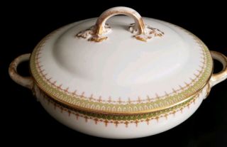 Wm Guerin & Co Antique Covered Bowl Limoges France Art Deco Gold 10.  5 " 1900 - 1932