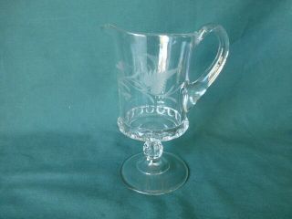 Antique Fern And Berry Etched Dakota Early American Pattern Glass Cream Pitcher