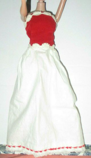 Vintage Barbie Peggy Tammy Clone Size " Strapless Red Velvet & White Gown Tlc "