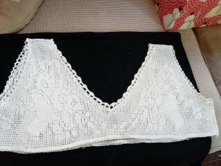 Handmade Filet Crochet Lace Bodice Top Victorian Flower Basket White Cotton