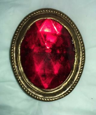 Antique Vtg Czech Red Glass Brooch