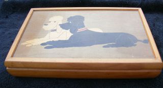 Vintage Wooden Jewelry Box Trinket Box Hinged Hand Painted 2 Poodles