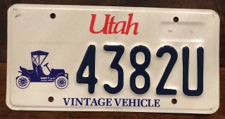 Utah Vintage Vehicle License Plate 4382u Ut Antique Car Historic Old