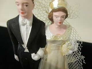 Vintage 1949 MARBLELIKE Novelty CO Bride and Groom Wedding Cake FIGURINES 2