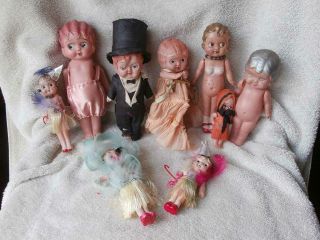 Vintage Depression Era Assorted Small Celluloid Jointed Kewpie Dolls