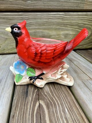 Vintage Relpo Ceramic Cardinal Bird Planter Japan 8”