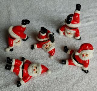 Vintage Christmas Fitz And Floyd 1976 Japan Tumbling Santa Clause Set Of 5
