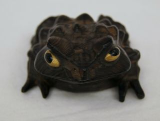 Vintage Wony Wood Carved Frog Japan Exclusive Signed Toad Brown A9499