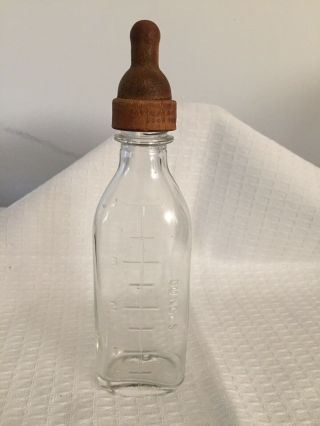 Antique Glass Baby Bottle With Nipple Holds 4oz.