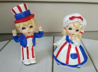 Vintage Lefton Uncle Sam And Betsy Ross Figurines,  Patriotic