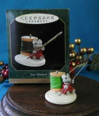 Hallmark Miniature Ornament 1997 Sew Talented Mouse W/needle & Thread