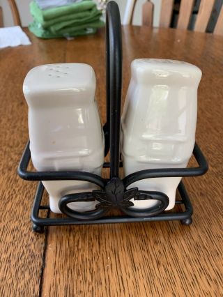 Longenberger Pottery Salt & Pepper Shaker With Wrought Iron Stand