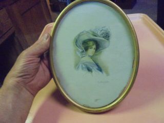 Vintage Pretty Girl Picture In Oval Frame Lillian Woolsey Hunter