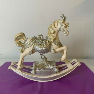 The San Francisco Music Box Co 12 Days Of Christmas White Silver Rocking Horse