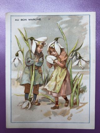 Antique Au Bon Marche Trade Card Chromo Fairy Flower