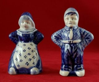 Vintage 3 " Blue & White Delfts Salt & Pepper Shakers Dutch Boy & Girl Holland