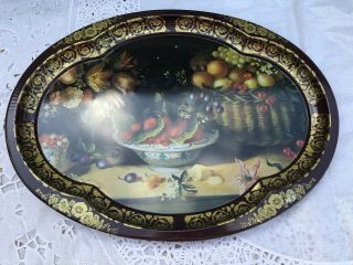 Vintage Ian Logan Tin Oval Serving Tray Hand Painted By Lucy Neil 1993 England