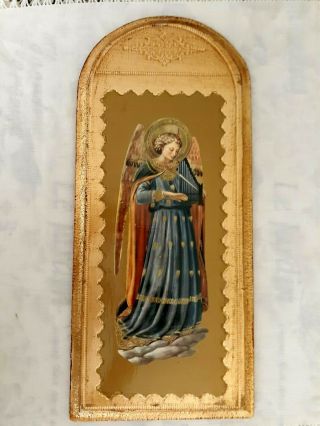 Ex Large Gold Gilt Wood Italian Florentine Angel Icon Picture Plaque