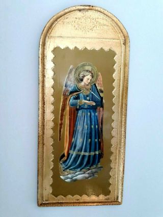 Ex Large Gold Gilt Wood Italian Florentine Angel Icon Picture Plaque 2