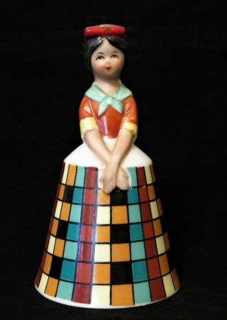 Caribbean Girl Vintage Schmid Brothers Collectible Porcelain Bell 5.  5 " Good