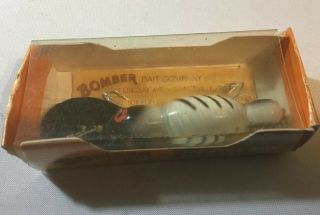 Vintage 3 1/2” Water Dog Bomber Lure Black And White Stripe & Papers