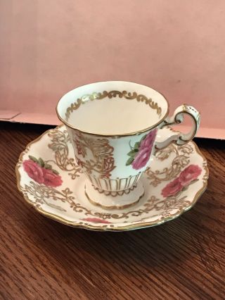 Antique Foley Tea Cup & Saucer Tan Bone China Eb 1850 Floral Rose Gold