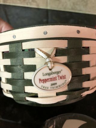 Longaberger 2009 Tree Trimming Peppermint Twist Basket Set w/ Lid - Green 5